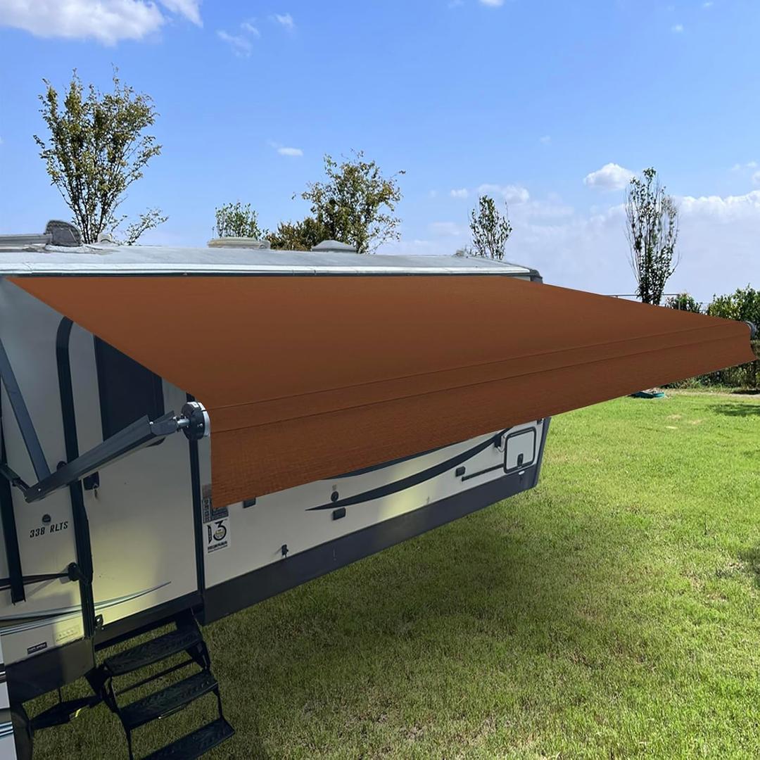 RV Awning Fabric Replacement, 16 oz Waterproof Vinyl Universal RV Awning Replacement, 13'x8' Modern Brown Solid Vinyl Awning (Fabric 12'2", Cocoa)