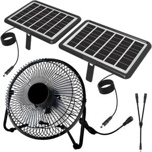 Solar Powered Fan, 8 Inch Install-Free with 25W Dual Solar Panels, Cloudy Days Working Solar Fan for Air Circulation and Cooling in Greenhouse, Chicken Coop, Pet House, Attic, 14ft Long Cable (Black)