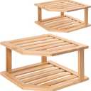 VERTORGAN Bamboo Corner Shelf(2 Pack),2 Tier Plate Organizer for Cabinet and Countertop,Pantry Dish and Spice Rack for Kitchen