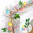 6 Ft 20 LED Easter Decorations Easter Garland with Lights Timer Colorful Eggs Mixed Berried Green Leafed Artificial Easter Egg Garland Spring Garlands for Home Mantle Fireplace Table Indoor Outdoor