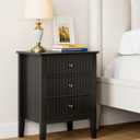 Fluted Nightstand, Farmhouse Night Stand with 3 Drawers, Mid Century Modern Side Accent Table,Bedside End Table for Bedroom, Living Room, Black