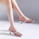 Goderci Kitten Flip Flop Thong Low Heels for Women Square Open Toe Slip On Heeled Sandals, Size 9