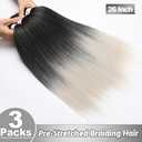 Pre stretched Braiding Hair 26 Inch Braiding Hair Extensions Hot Water Setting Synthetic Hair Pre Stretched Crochet Braids Hair(26 Inch,3Packs,1B/Silver#
