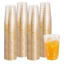 I00000 100 Pack 12 oz Gold Glitter Cups, Clear Disposable Cups, Gold Plastic Wine Glasses Cocktail Glasses Heavy Duty Cups, 12 Ounce Glitter Plastic Tumblers for Party