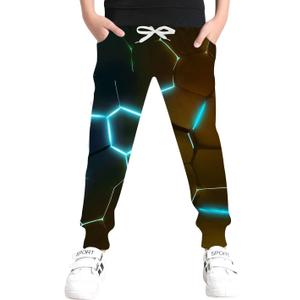 UNICOMIDEA 6-16T Boys Pants Girls Funny Joggers Sports Sweatpants with Drawstring (8-9 Years, 05 Black-blue)