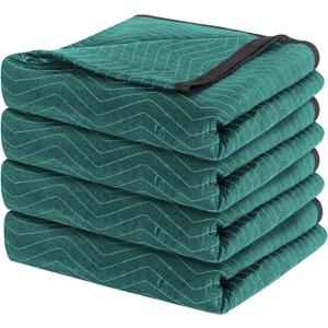 4 Moving Blankets, Double Extra Large Moving Blankets for Furniture, Professional Quilted Furniture Shipping and Storage Pads, 144" x 80", Green and Gray(4 Packs)