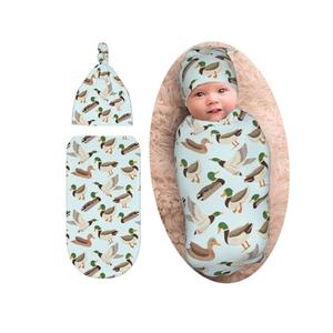 Cute Mallard Duck Baby Stuff Swaddle Blanket with Beanie Set, Soft Baby Swaddle Sack Newborn Receiving Blanket for Girls Boys, 0-6 Months
