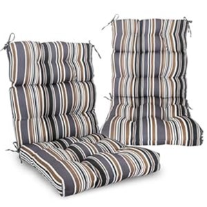 EAGLE PEAK Tufted Outdoor/Indoor High Back Patio Chair Cushions, Set of 2, 46'' x 22'', Beige Stripe