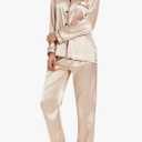 Womens Silk Satin Pajamas Set Long Sleeve Button Down Sleepwear 2 Piece Lounge Set Pj Set, L