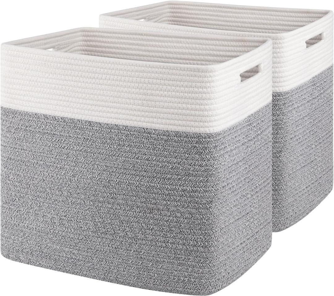 OIAHOMY Storage baskets for Shelf, Toy Storage Basket, Large Collapsible Storage Bins, Blanket Basket Living Room, Closet Storage for Bedroom, 16.5 x 13 x 15 Inches-Pack of 2-Grey