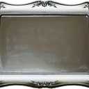 Rectangle Vintage Decorative Mirror Tray, Cosmetics Makeup Storage Jewelry Dresser Organizer Tray, Serving Tray (Silver- Rectangle)