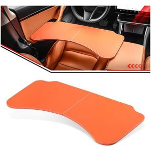 Leather Tray Table Folding Car Table Compatible with Tesla Model 3 Y – Multi-Use Dining Tray & Laptop Stand, Fits Front Driver & Passenger Seats,Orange