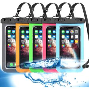 5 Pack Universal Waterproof Phone Pouch, Large Phone Dry Bag Waterproof Case for Apple iPhone 16 15 14 13 12 11 Pro Max XS Max XR X 8 7 6 Plus SE, Samsung S25 Ultra,Note,Up to 7.5"