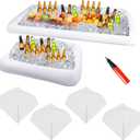 2 Pieces Inflatable Serving Bar 4 Pcs Food Umbrella Mesh Cover Tent Set Cold Food Buffet Server for Salads Beverages Ice Picnic Summer Pool Bar Outside Party Supplies