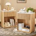 Modern Fluted Nightstand Set of 2 for Bedroom, Mid Century Bedside Table Set with Marble Top & Drawer, Wood End Table, 2 Farmhouse Night Stands for Guest Room, Hallway, Oak, 19.7"*11.8"*23.6"(H