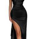 Memoriesea Women's Sexy One Shoulder High Split Cocktail Wedding Party Maxi Dress Black Medium