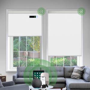 Motorized Blinds with Remote, Blackout Cooling Automatic Shades with Solar Panel Cordless Smart Blinds for Windows, Custom Electric Blinds Horizontal Roller Shades,White,18" W X 72" H 