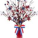 4 Pack Patriotic Artificial Berry Stem Picks White Blue Red Stars for 4th of July Independence Day, Pentagram Faux Berry Branches Decoration for Home Office Restaurant Vase Dcor