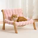 Kicari Solid Wood Cat Couch Bed for Indoor Cats, Modern Cat Sofa with Ultra-Soft Plush Surface Washable, Reclined Backrest, Elevated Elevated Cat Lounge Furniture for Small to Adult Pets, Sakura Pink