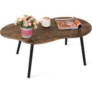 Small Cloud Shape Coffee Table Wooden Center Table, Retro Brown, 39.5 inches x 20 inches x 16.5 inches