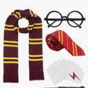 Wizard Costume Accessories Set, Halloween Cosplay Costume with Robe, Scarf, Wand, Tie, Glasses for Dress-up Party Item is Missing pieces