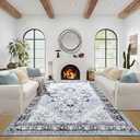 Area Rugs 8x10, Machine Washable Rug for Living Room, Vintage Floral Non Slip Low Pile Rug for Living Room, Bedroom, Dining Room, Home Office Decor Coffee Table Large Carpet (Cyan, 8x10)