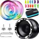 MAGICYOYO Reponsive Yoyos for Kids Beginners, Pro Yoyo 2 Pack Aluminum Yo yo V3 + Plastic Yo-yo K2 Crystal, Dual Yo-yos with 12 Yoyo Strings, Case Bag, Yo-Yo Accessory Kit (V3 Black + K2 Gradient)