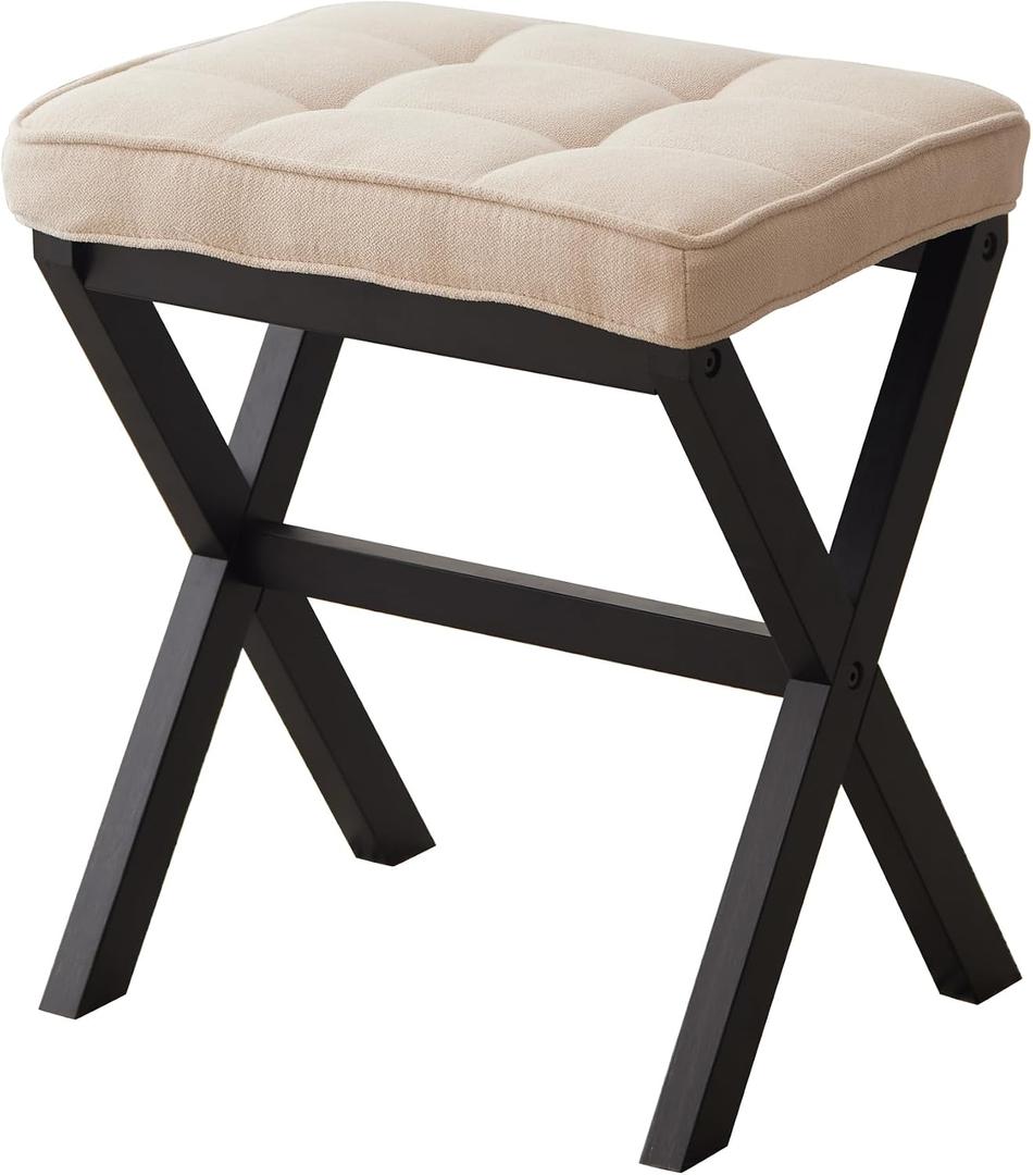 Foot Stool Small Ottoman Foot Rest Padded Foot Stool Desk for Under Office Desk Vanity Stool Bamboo Footstool Sofa Footrest Shoe Stool Small (Black Legs + Beige)