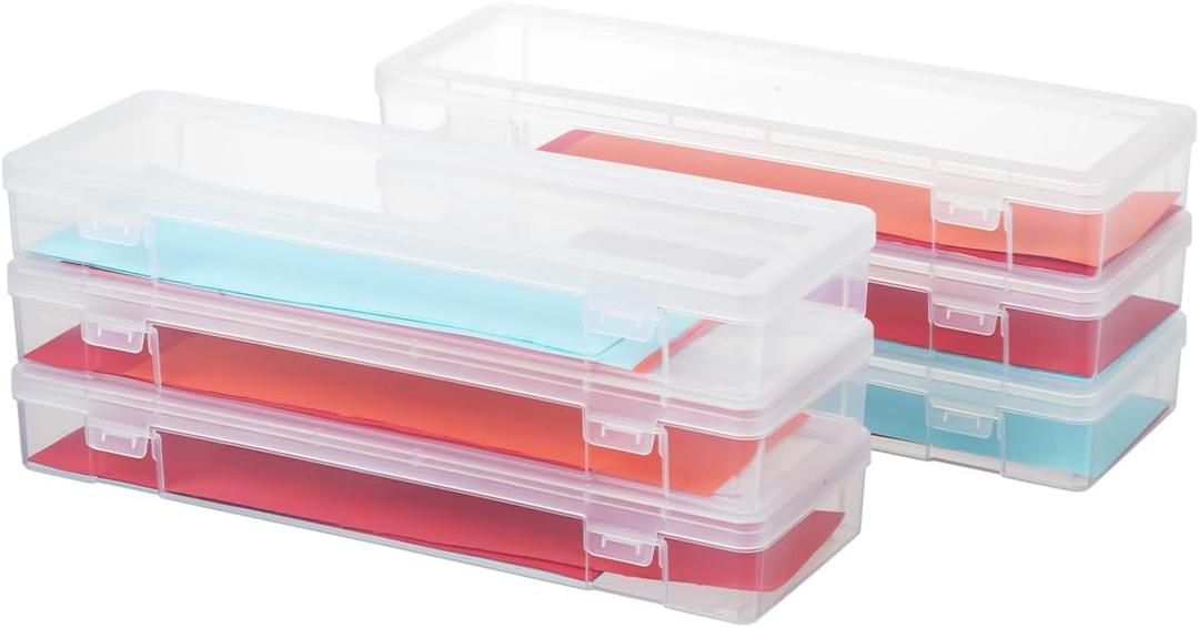 6PC Stackable Plastic Clear Storage Box Containers with Latching Lid - Art Craft Supply Organizers 15"×5"