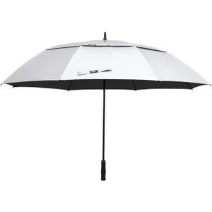 72 Inch Large UV Umbrellas For Sun Protection UPF50+ Sun Golf Umbrella UV Protection Cooling Windproof Vented Double Canopy Extra Huge Big Size (Silver-Black)