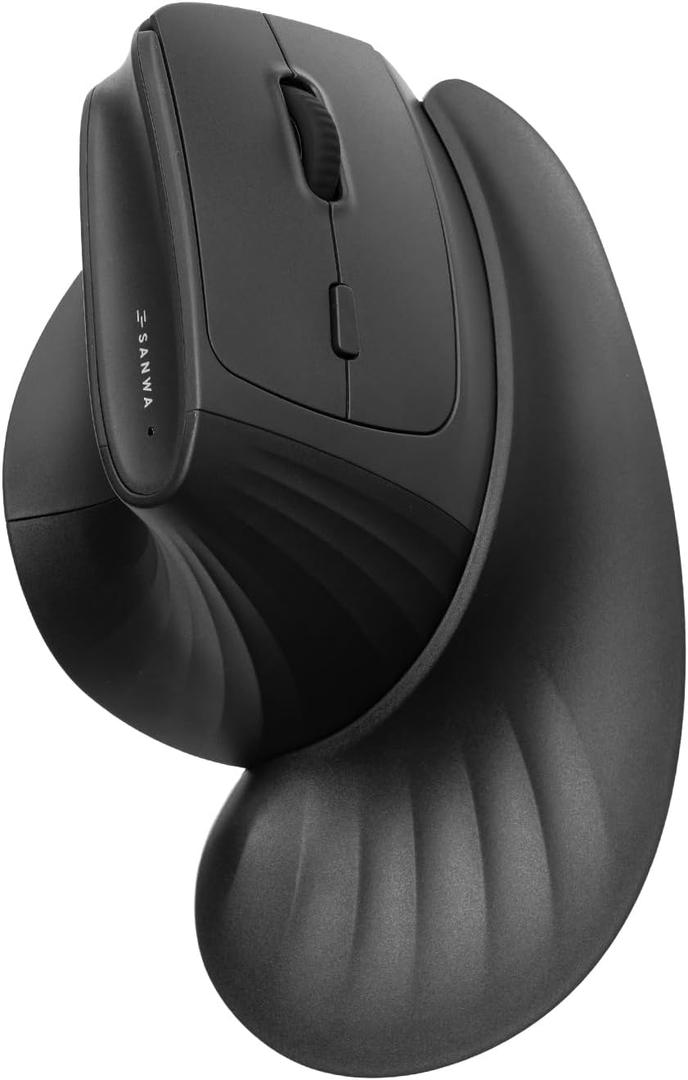 SANWA Wireless Ergonomic Mouse for Large Hands, Silent Click Vertical Mice with Removable Wrist Rest, 1000-4000 DPI, 3-Device (2.4G + 2 Bluetooth 5.4), Compatible with Mac, Windows, Laptop, PC, Black