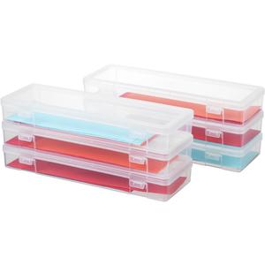 6PC Stackable Plastic Clear Storage Box Containers with Latching Lid - Art Craft Supply Organizers 15"×5"