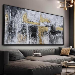 Black And Gold Abstract Canvas Wall Art Modern Artwork Canvas Prints Framed Canvas Picture Contemporary Wall Decor Artwork Bedroom Living Room Office Decoration Ready To Hang 24x48 Inch (48L" x 24W")
