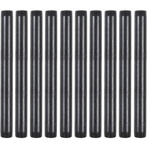 10 Pack 3/4 Inches x 10 Inches Black Malleable Steel Nipples Fitting, DIY Steampunk Industrial Vintage Style.