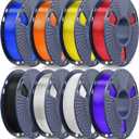 JAYO PLA+ Filament Bundle 1.75mm, 3D Printer Filament Bundle Multicolor, Individually Vacuum Packed, 250g Spool, 8 Pack, 2KG in Total, Black+White+Transparent+Clear(Blue+Red+Orange+Yellow+Purple)