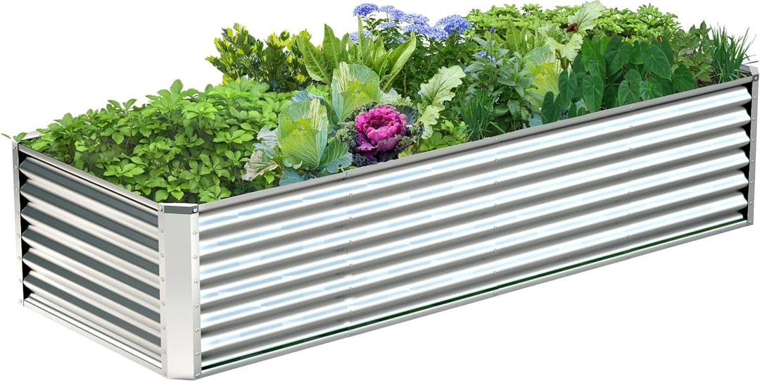 Vegeworkerr 8x2x2ft Galvanized Raised Garden Bed Kit, Galvanized Planter Garden Beds Outdoor,Large Metal Plant Box for Vegetables,Flower-Sliver