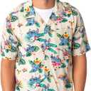 Disney Lilo and Stitch Men's Stitch Tropical Hawaiian Button Up Shirt (3X-Large, Khaki)