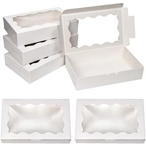 BILLIOTEAM 20 Pack White Kraft Cookie Box with Clear Window,Premium Small Paper Gift Box Container for Dessert Pastry Candy Packaging,Wedding,Party,Christmas,Birthday,Baby Shower(7" x 4 3/8" x 1 1/2")