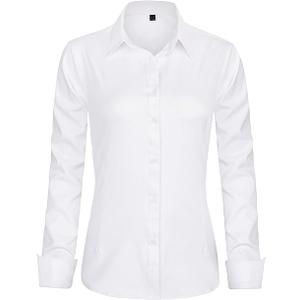 Women Dress Shirts Long Sleeve Button Down Shirt Wrinkle-Free Business Casual Blouse Office Work Tops,  S