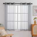 PI Sheer Curtains 63 inches Length with Grommet,Polyester Voile Sheer Window Curtain for Dining Room/Office 2 Panels (W52 X L63, Blue Grey)