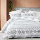 Y-PLWOMEN Duvet Cover King - 3 Pieces Aztec Striped Geometric Duvet Cover Set, 100% Cotton Duvet Cover King Size, Super Soft Bedding Duvet Covers for All Season, 104"x90", No Comforter (Charcoal/Grey/White)