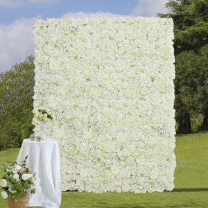 White Artificial Flower Wall Backdrop: 7.5ftx3.74ft Roses Wall Background Panels 3D Floral Wall Decor for Wedding Anniversary Party White Artificial Flower Wall Backdrop: 7.5ftx3.74ft Roses Wall Background Panels 3D Floral Wall Decor for Wedding Anniversary Party