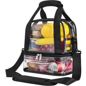 Clear Lunch Bag Adult Large Heavy Duty Transparent Stadium Approved, Reusable Insulated Lunch Box for Women and Men with Adjustable Shoulder Strap, Lunch Tote for Work School Picnic Beach