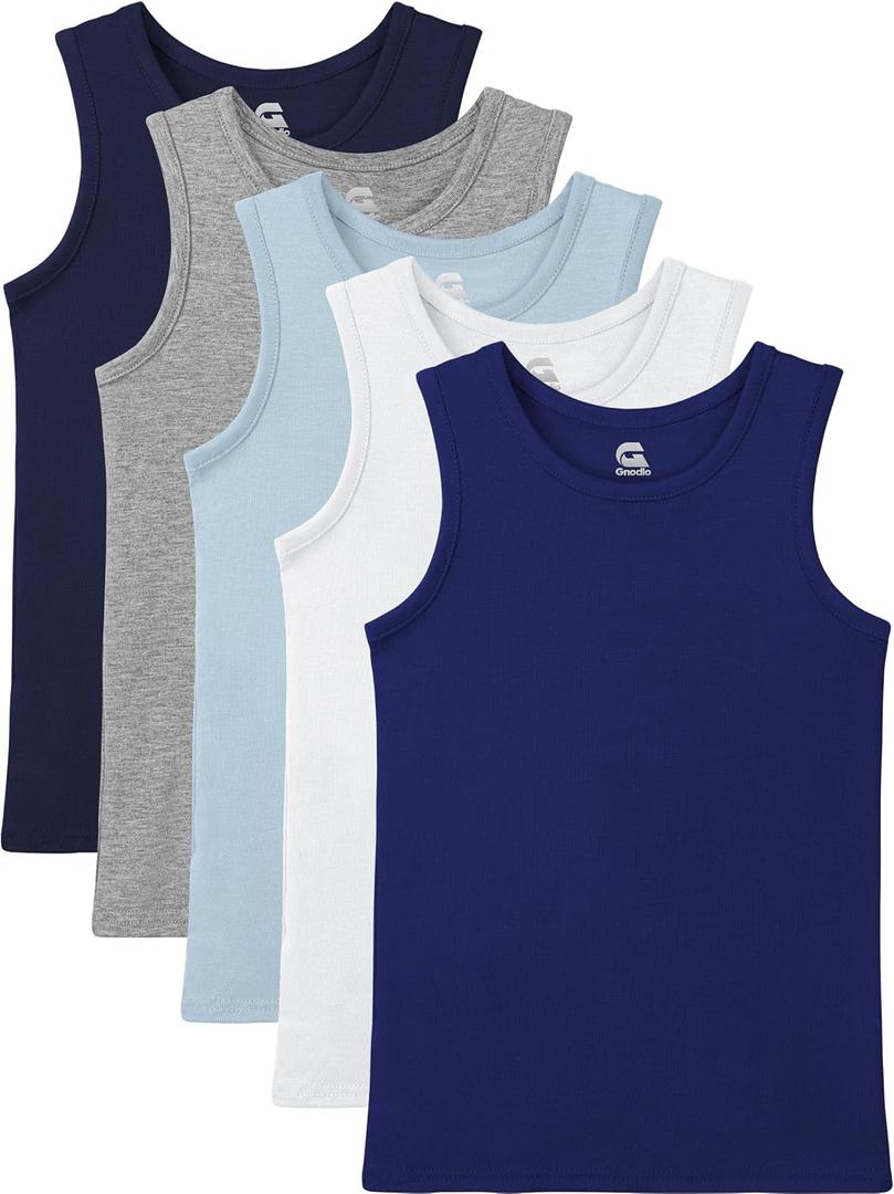 5 Pack Boys Tank Tops Boys Undershirts Kids Cotton Undershirts Tees Sleeveless Tank Tops Shirts for Kids Youth (Blue, M)