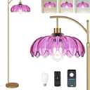 Floor Lamp for Living Room,Bedroom,Gold Dimmable Standing Lamp with Remote,Mid Century Modern Brass Tall Lamp Retro Vintage Purple Glass Lamp Floor Light Boho Bohemian