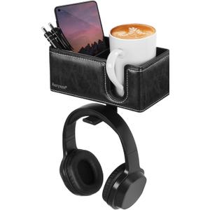 Aurynns Desk Cup Holder Clip on Pen Holder Headphone Hanger Headset Stand Rotatable Clamp Hook Under Desk (Black)