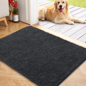 OLANLY Dog Door Mat for Muddy Paws 40x32, Absorbs Moisture and Dirt, Absorbent Non-Slip Washable Doormat, Quick Dry Chenille Mud Mat for Dogs, Entry Indoor Entryway Carpet for Inside Floor, Dark Grey (40" x 32")