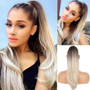 Oseti Long Straight Ponytail Extension Tail Warping Drawstring Ponytail for Women Fake Hair Piece 22inch Fake Pony Tails Clip in Heat Resistant Synthetic Hairpieces for Women (Ombre Brown to Blonde)