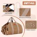 Firewood Log Carrier, Firewood Waxed Canvas Tote Bag with Handles, Heavy Duty Firewood Holder Fireplace Wood Stove Accessories for Camping,BBQ Indoor & Outdoor