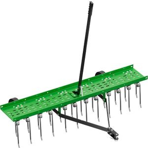 PPOLB 48" Tow-Behind Dethatcher with 24 Spring Steel Tines, Pull Behind Lawn Tractor Mower Grass Rake for Yard, Garden, and Farm Care – Removes Thatch, Leaves, and Pine Needles-Green